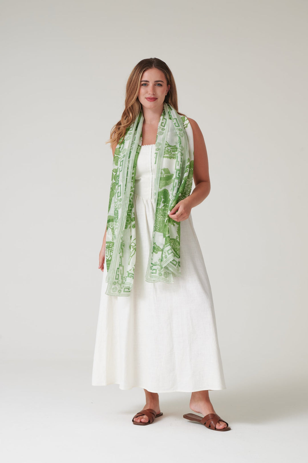 One Hundred Stars Giant Willow Green Scarf-One Hundred Stars-White finn