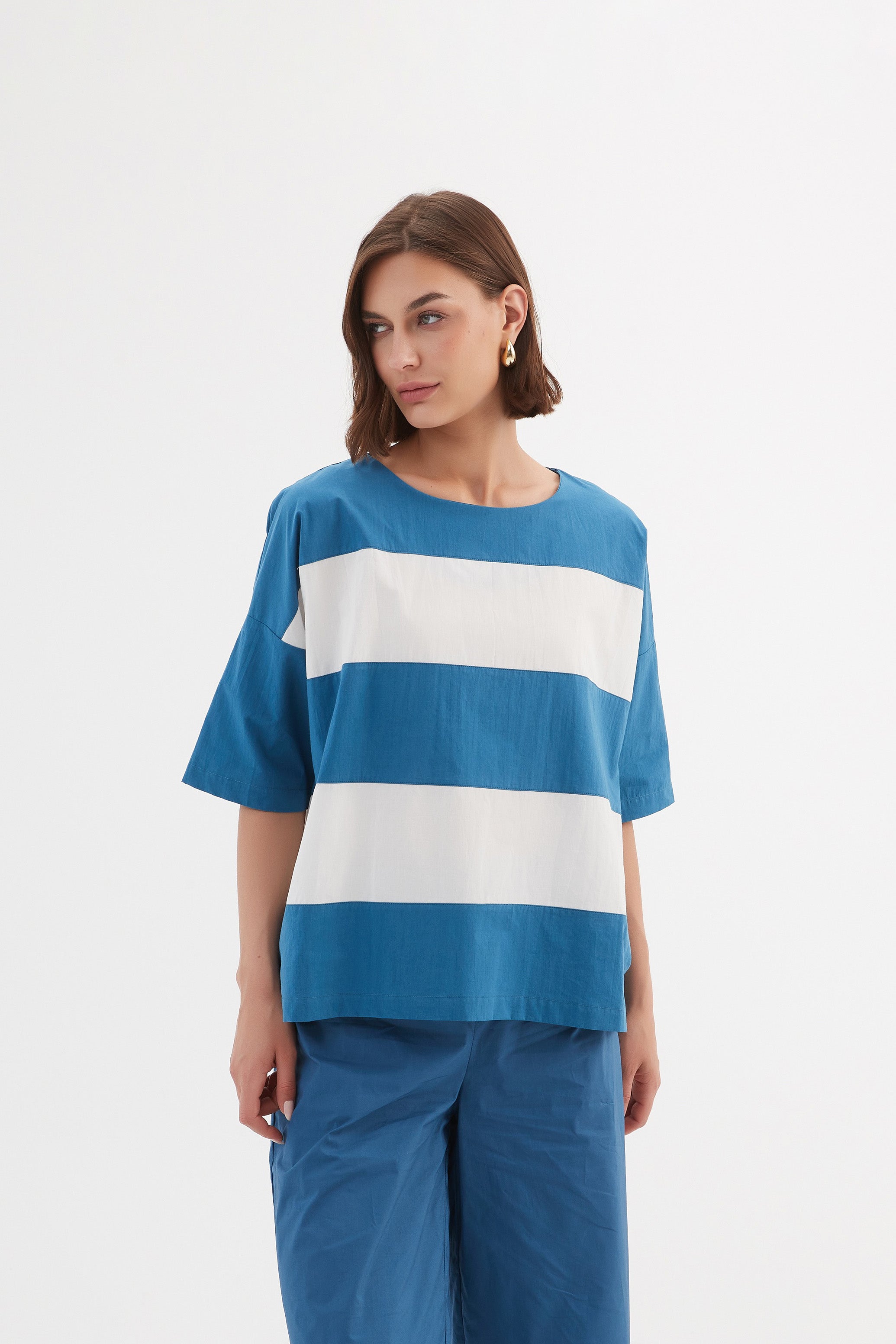 Tirelli Boxy Stripe Top-Shirts & Tops-White finn