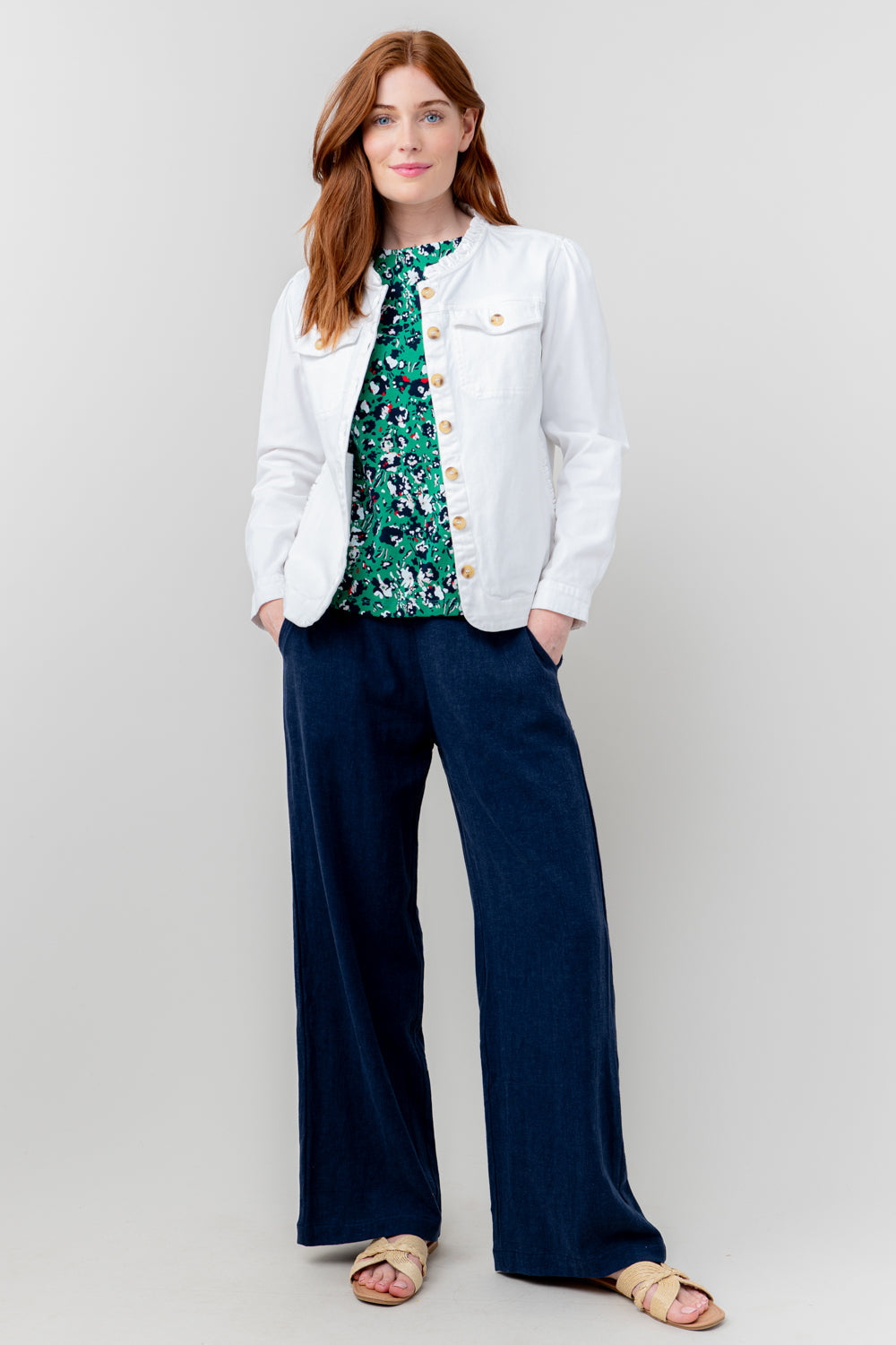 Grace Trouser Plain Linen-White finn