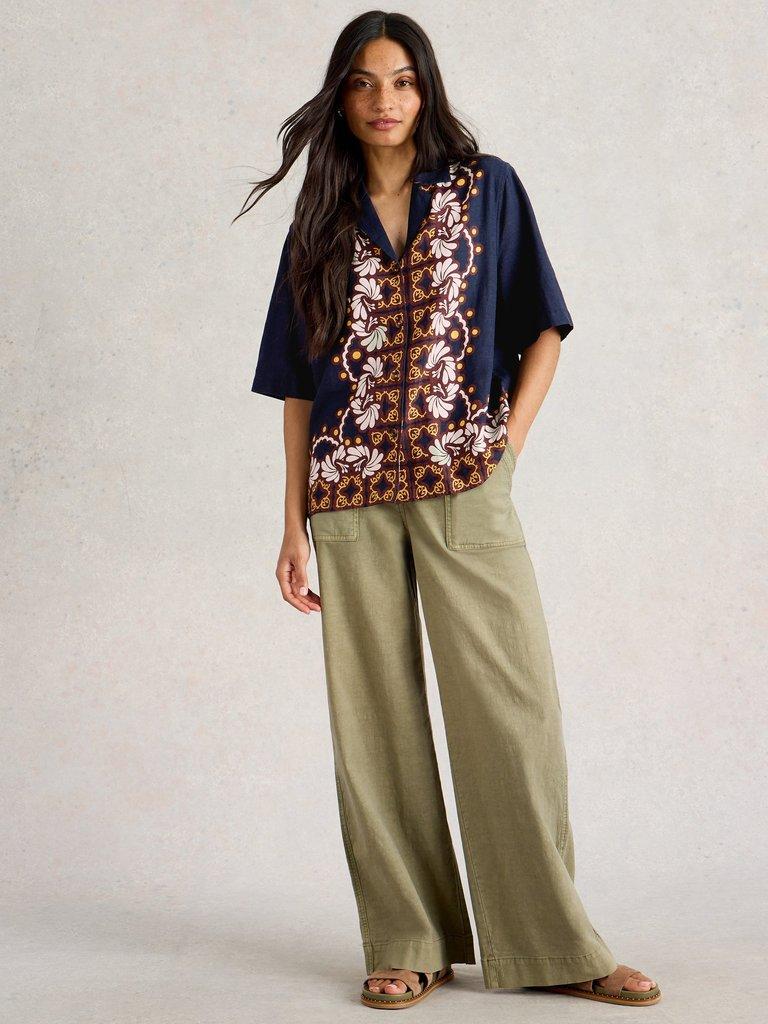 White Bella Linen Blend Resort Shirt