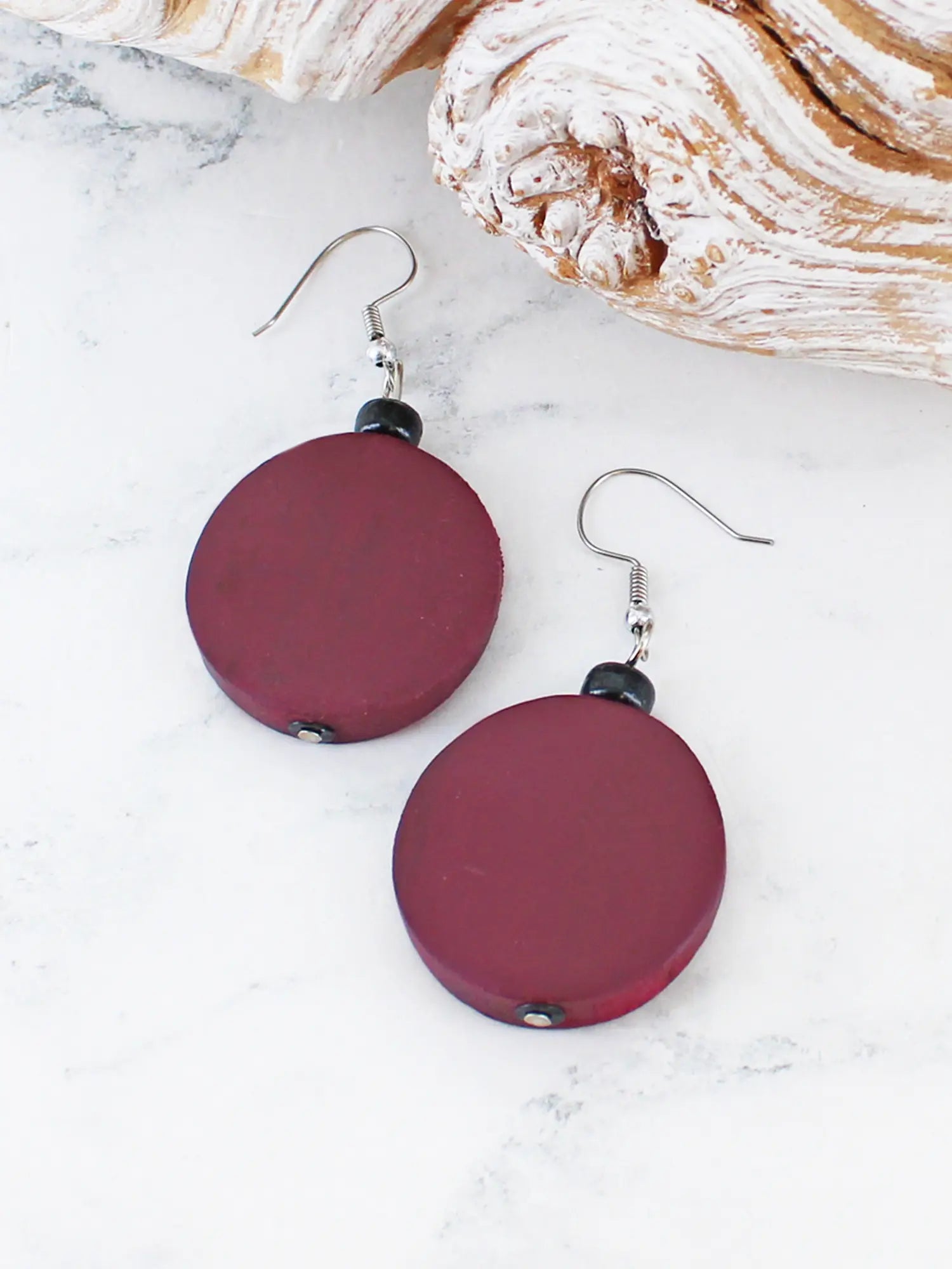Suzie Blue Wooden Disc Earrings FB1510