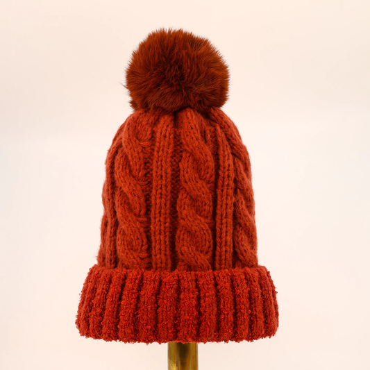 Freya Pompom Hat Rust