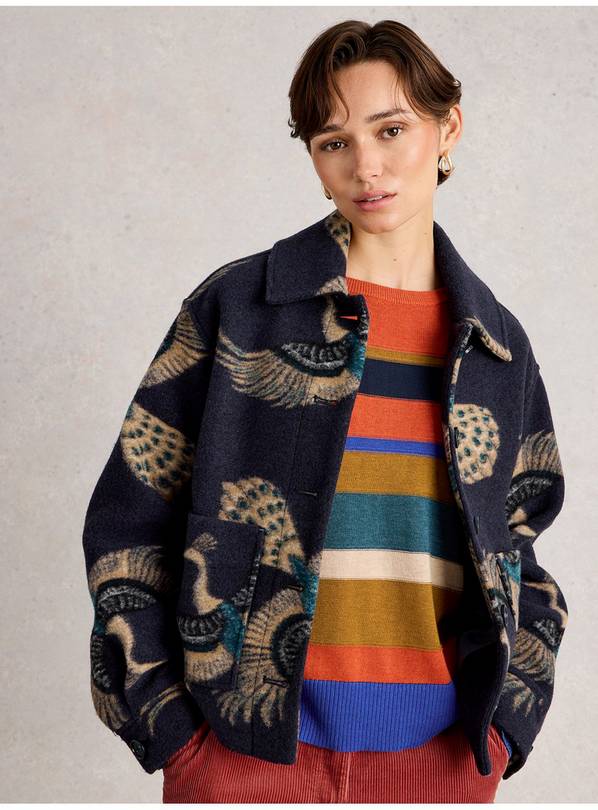 White Stuff Alexa Wool Blend Coat in Navy Multi-Coats & Jackets-White finn