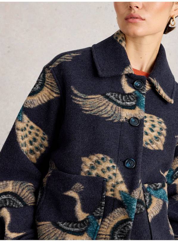 White Stuff Alexa Wool Blend Coat in Navy Multi-Coats & Jackets-White finn