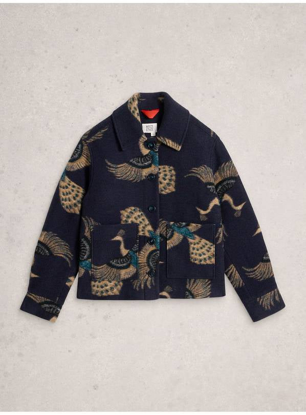 White Stuff Alexa Wool Blend Coat in Navy Multi-Coats & Jackets-White finn