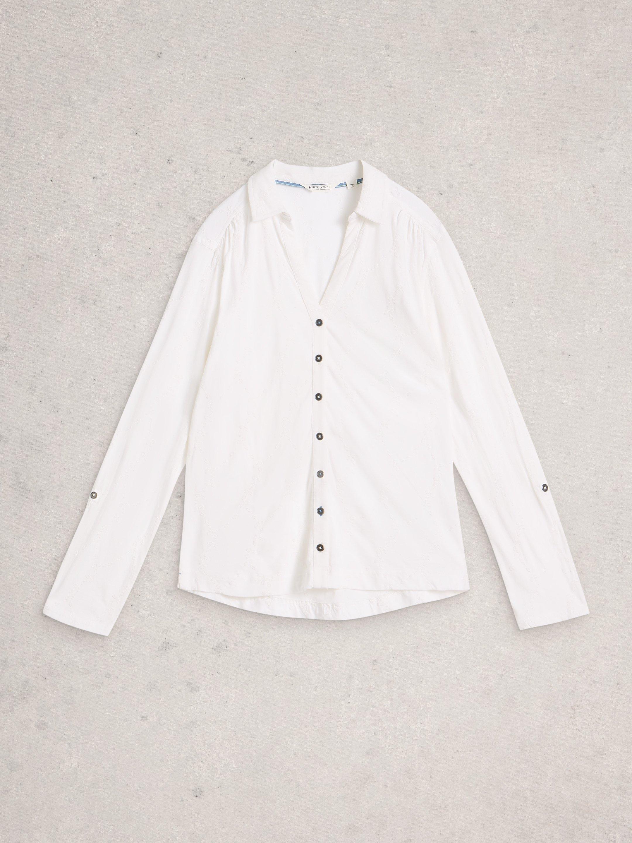 White Stuff Annie Broderie Jersey Shirt-White Stuff-White finn