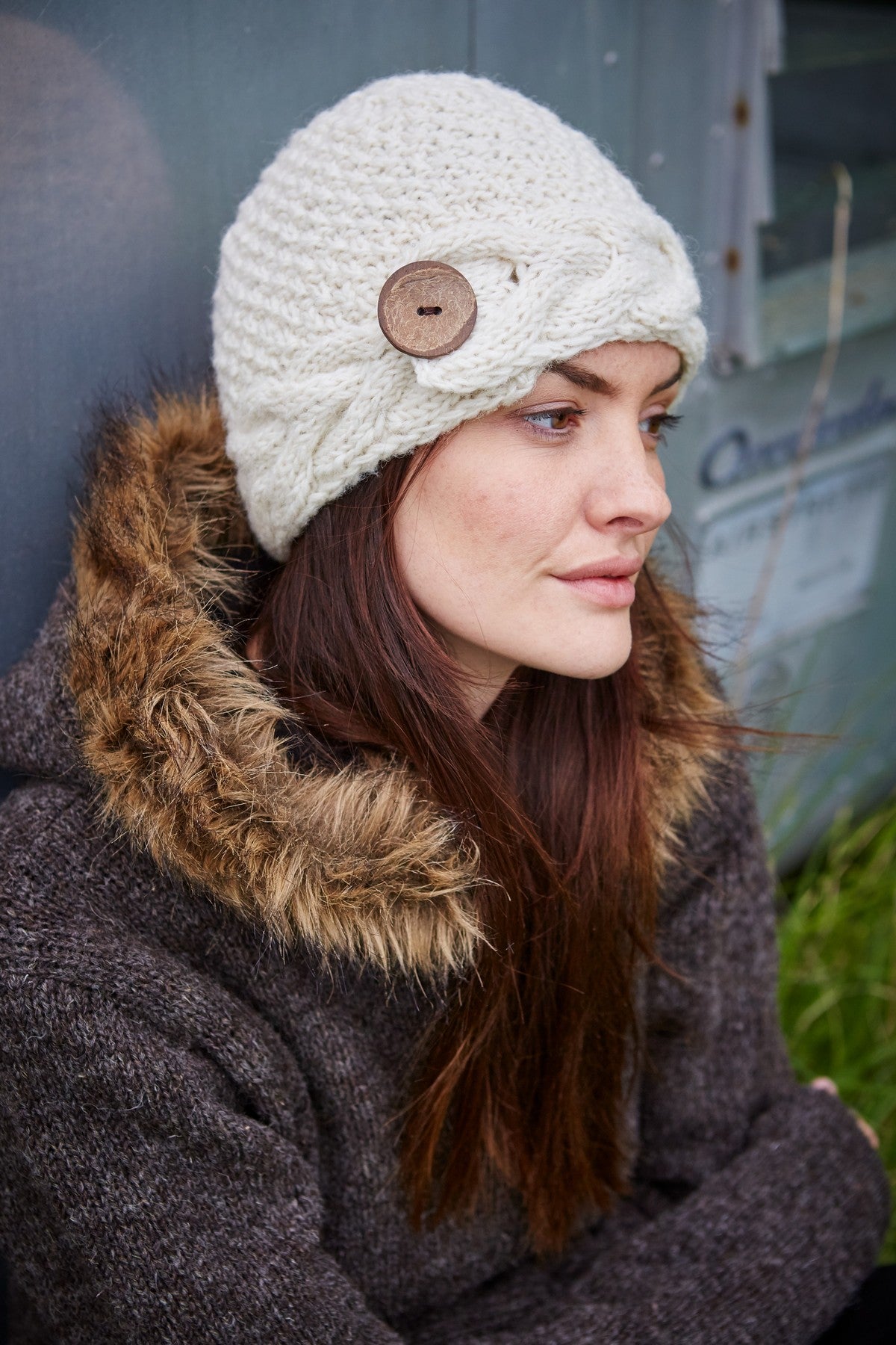 Pachamama Grasmere Button Beenie with button detail-Hat-White finn
